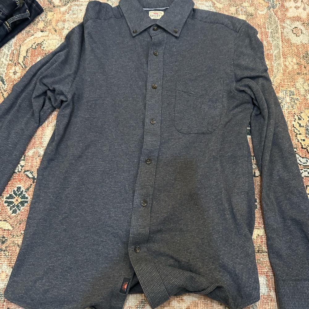 Faherty Dark Blue Casual Button-Down Shirt